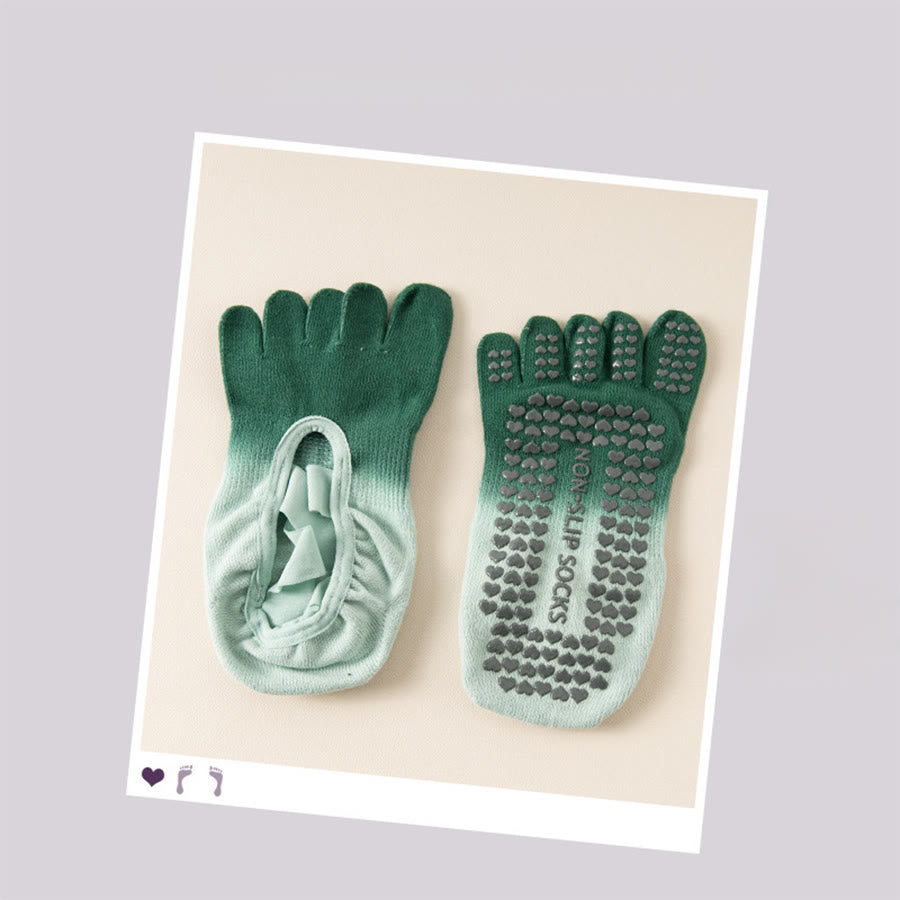 Olivenorma Separate Toe Design Full Palm Non Slip Shock Resistant Breathable Flexible Indoor Gym Women's Yoga Socks - Blue-Green - 10Pairs - image 11