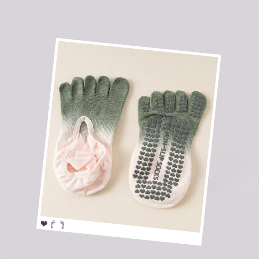Olivenorma Separate Toe Design Full Palm Non Slip Shock Resistant Breathable Flexible Indoor Gym Women's Yoga Socks - Peach-Gray - 10Pairs - image 14