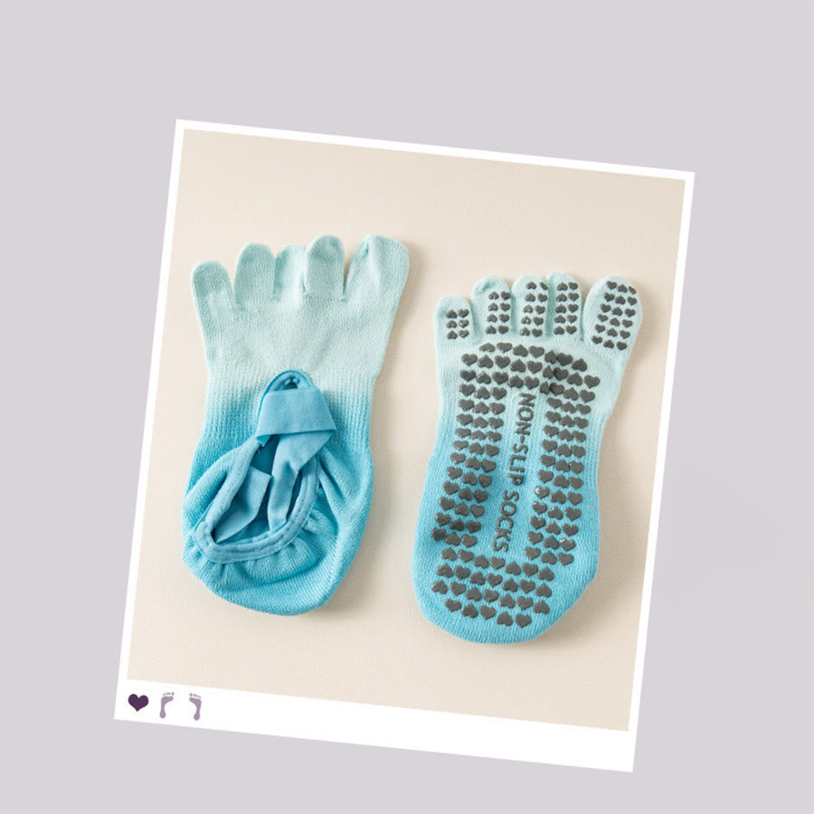 Olivenorma Separate Toe Design Full Palm Non Slip Shock Resistant Breathable Flexible Indoor Gym Women's Yoga Socks - Sky Blue - 10Pairs - image 7