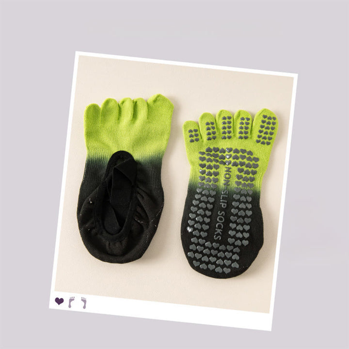 Olivenorma Separate Toe Design Full Palm Non Slip Shock Resistant Breathable Flexible Indoor Gym Women's Yoga Socks - Green-Black - 10Pairs - image 13