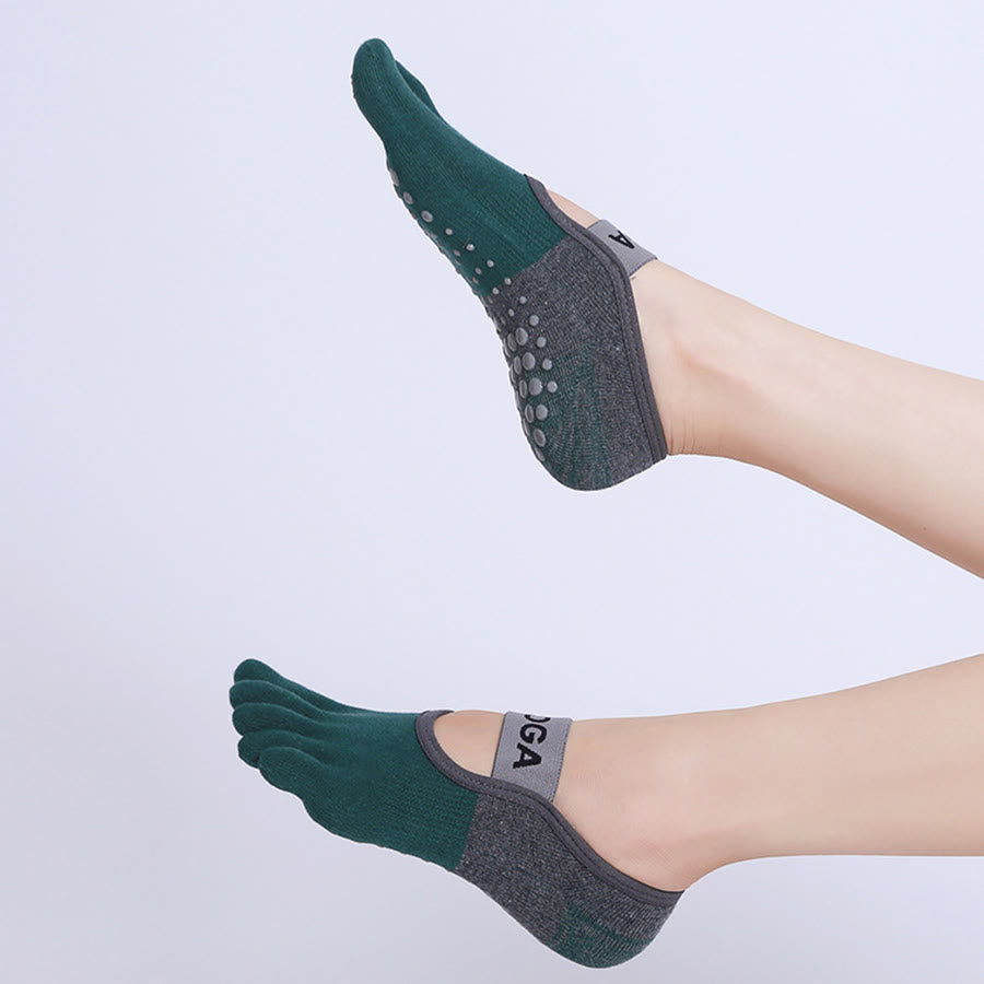 Olivenorma Premium Knitted Five-Finger Non Slip Silicone Sole Balance Support Anti-Skid Breathable Flexible Indoor Sport Workout Women's Yoga Socks - Dark Green - 10Pairs - image 6