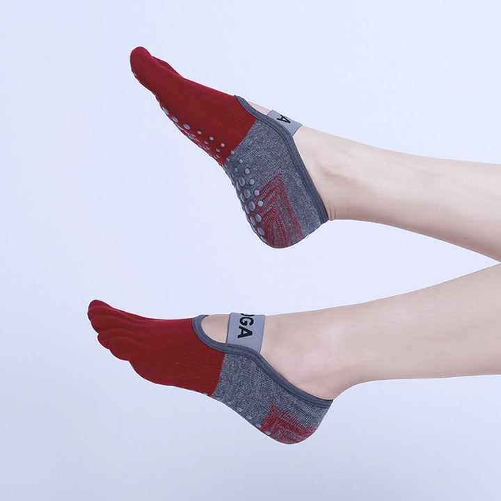 Olivenorma Premium Knitted Five-Finger Non Slip Silicone Sole Balance Support Anti-Skid Breathable Flexible Indoor Sport Workout Women's Yoga Socks - Wine Red - 10Pairs - image 16