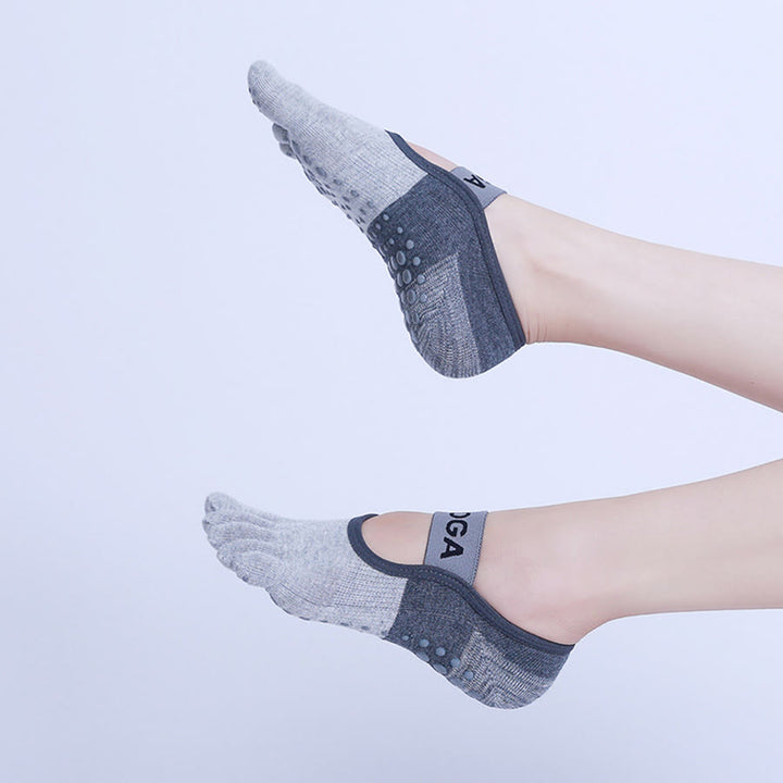 Olivenorma Premium Knitted Five-Finger Non Slip Silicone Sole Balance Support Anti-Skid Breathable Flexible Indoor Sport Workout Women's Yoga Socks - Light Gray - 10Pairs - image 9