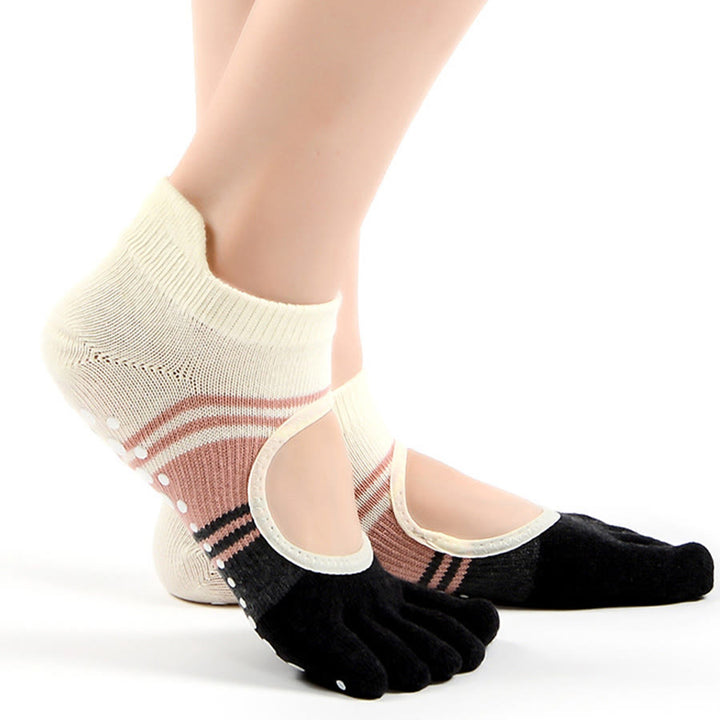 Olivenorma Five Toe Dual Design Non Slip Silicone Grip Shock Resistant Snug Fit Multi Purpose Indoor Gym Women's Yoga Socks - Gray-Pink - Closed Toe - 10Pairs - image 12