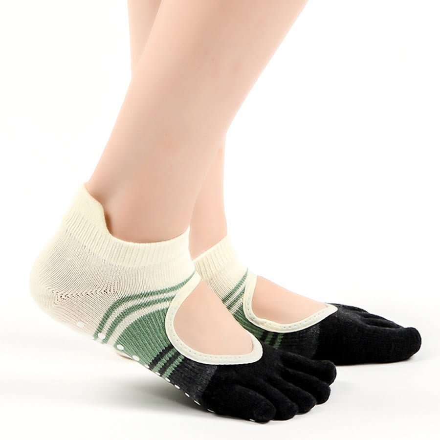 Olivenorma Five Toe Dual Design Non Slip Silicone Grip Shock Resistant Snug Fit Multi Purpose Indoor Gym Women's Yoga Socks - Gray-Green - Closed Toe - 10Pairs - image 10