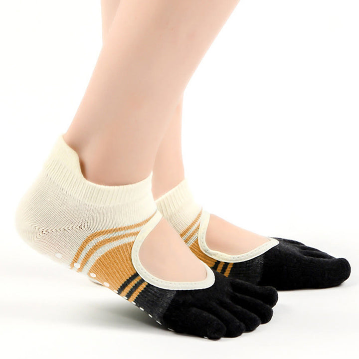 Olivenorma Five Toe Dual Design Non Slip Silicone Grip Shock Resistant Snug Fit Multi Purpose Indoor Gym Women's Yoga Socks - Gray-Yellow - Closed Toe - 10Pairs - image 8