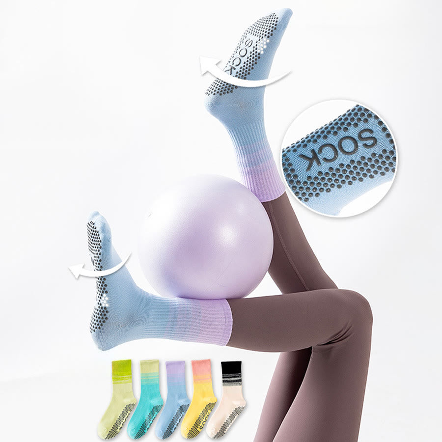 Olivenorma Mid Calf High Elasticity Non Slip Silicone Dot Shock Resistant Balance Support Women's Yoga Socks - image 2