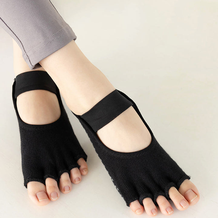 Olivenorma Five Toe Silicone Grips Non Slip Shock Absorption Snug Fit All Scene Indoor Activity Women's Yoga Socks - Classic Pure Black Open Toe - 10Pairs - image 19