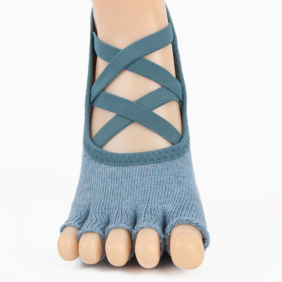 Olivenorma Five Toe Silicone Grips Non Slip Shock Absorption Snug Fit All Scene Indoor Activity Women's Yoga Socks - Grey Blue Open Toe - 10Pairs - image 23