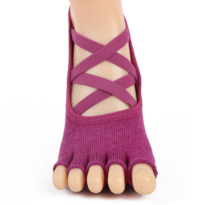 Olivenorma Five Toe Silicone Grips Non Slip Shock Absorption Snug Fit All Scene Indoor Activity Women's Yoga Socks - Deep Purple Open Toe - 10Pairs - image 24