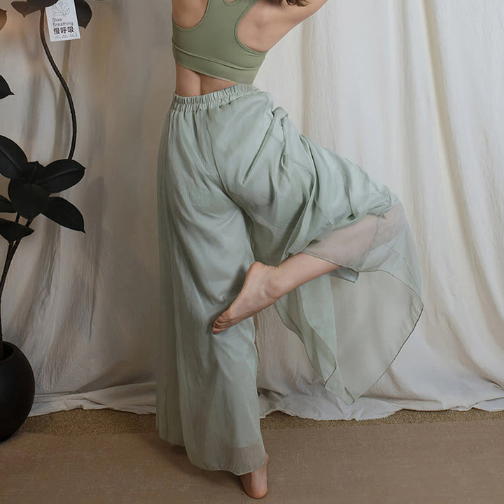 Olivenorma Elastic High Waist Flowy Chiffon Wide Leg Dance Yoga Women's Pants - image 3