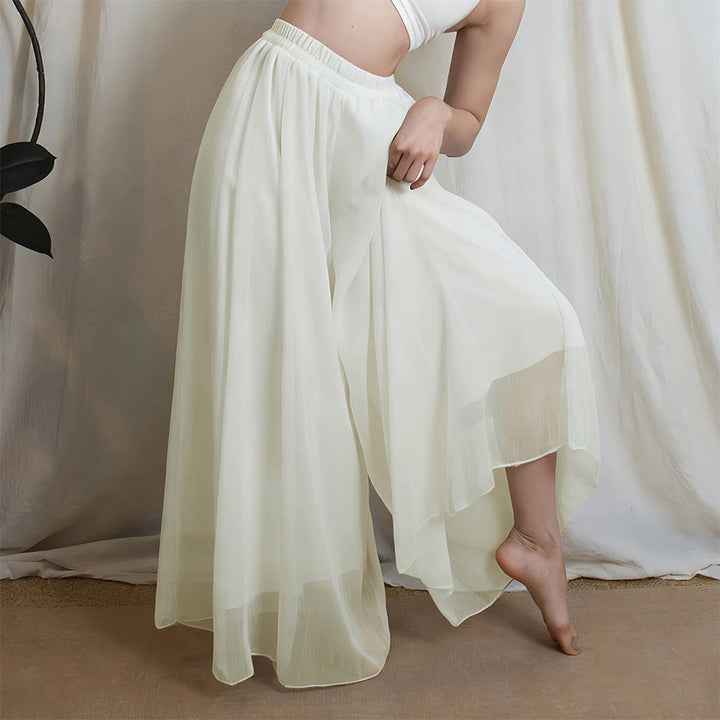 Olivenorma Elastic High Waist Flowy Chiffon Wide Leg Dance Yoga Women's Pants - Pale Apricot - XL - image 5