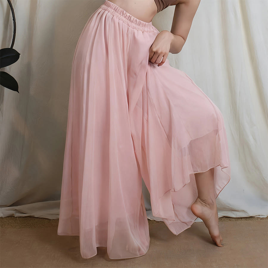 Olivenorma Elastic High Waist Flowy Chiffon Wide Leg Dance Yoga Women's Pants - Pink - XL - image 0