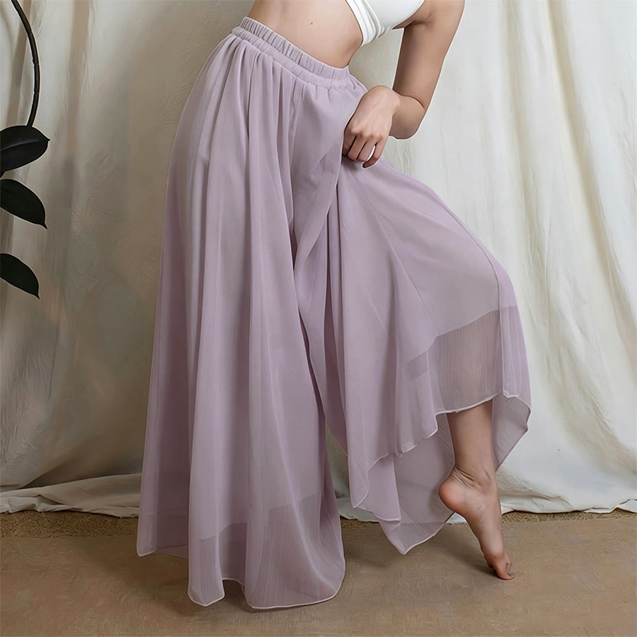 Olivenorma Elastic High Waist Flowy Chiffon Wide Leg Dance Yoga Women's Pants - Pale Violet - XL - image 6