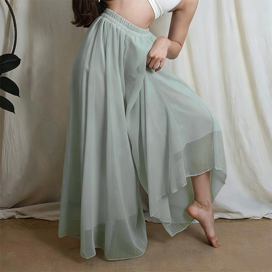 Olivenorma Elastic High Waist Flowy Chiffon Wide Leg Dance Yoga Women's Pants - Cyan - XL - image 1