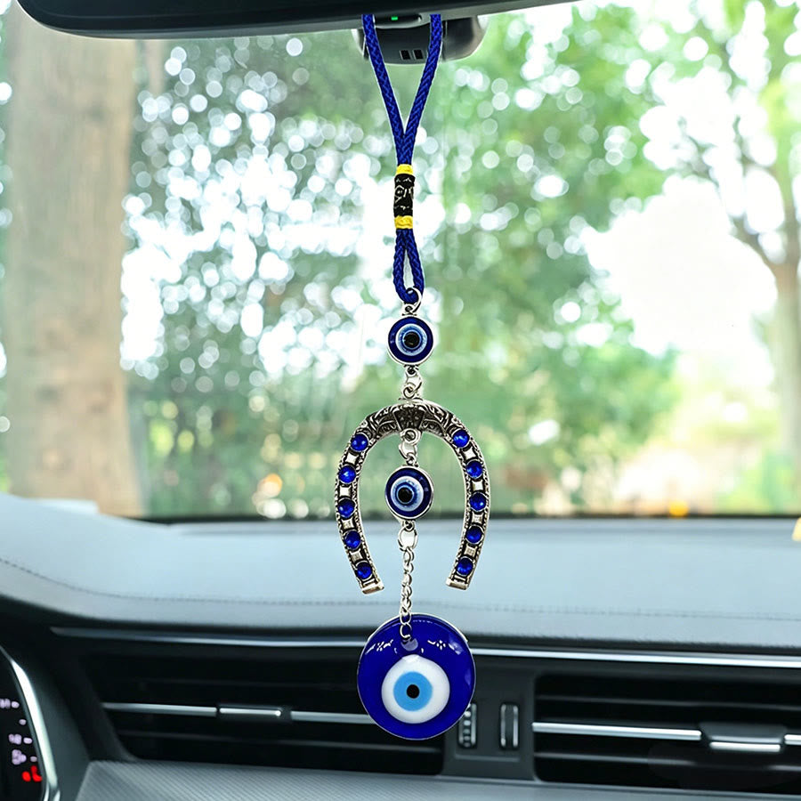 Olivenorma Retro Pattern Horseshoe Evil Eye Household Hanging Ornament - Blue Rope - image 0