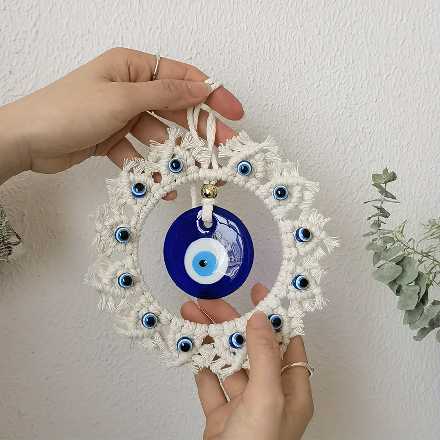 Olivenorma Handmade Macrame Evil Eye Wreath Wall Hanging Ornament - 17cm - image 0