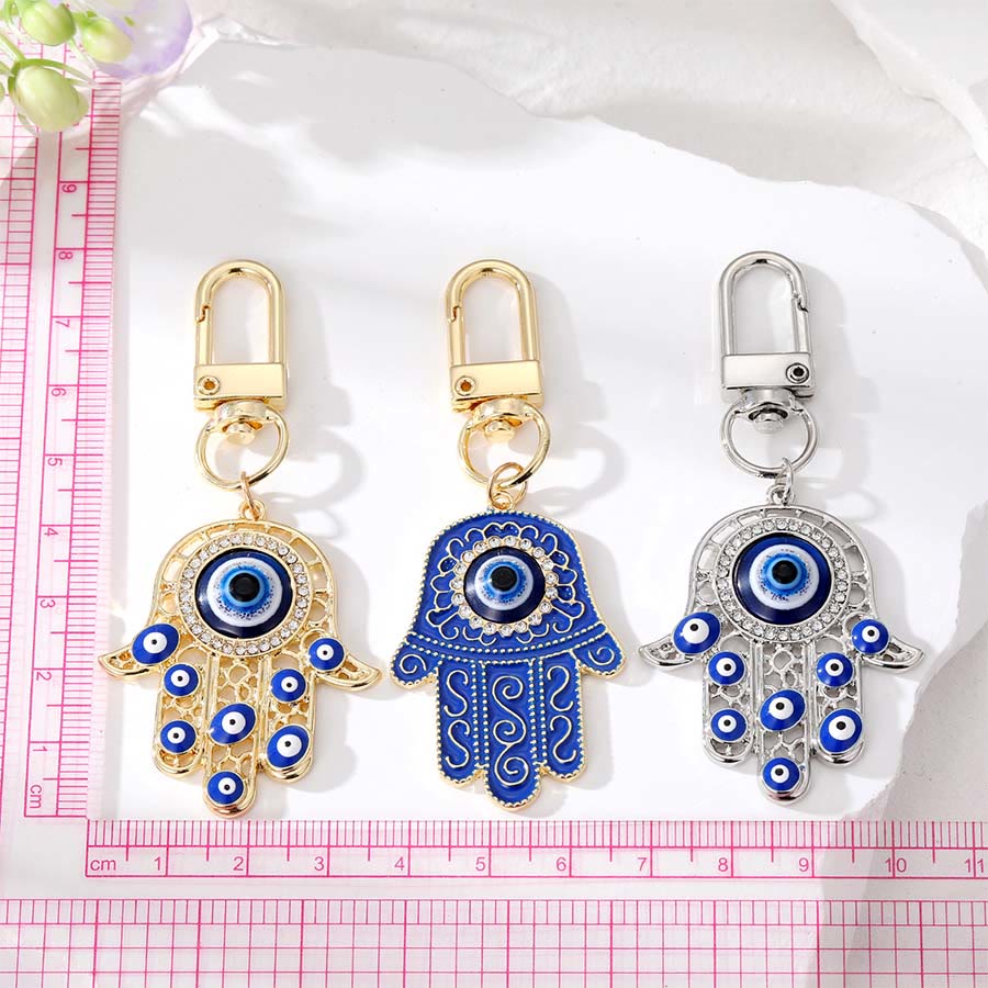 Olivenorma Exquisite Rhinestone Inlaid Hamsa Evil Eye Key Pendant Ornament - image 1