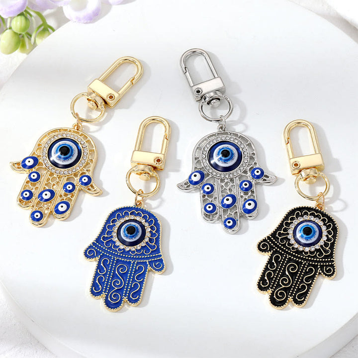 Olivenorma Exquisite Rhinestone Inlaid Hamsa Evil Eye Key Pendant Ornament - image 0