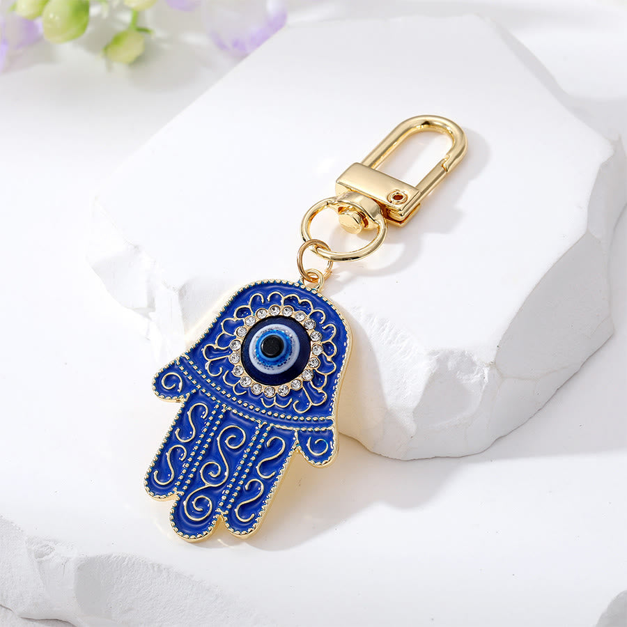 Olivenorma Exquisite Rhinestone Inlaid Hamsa Evil Eye Key Pendant Ornament - Blue - image 8
