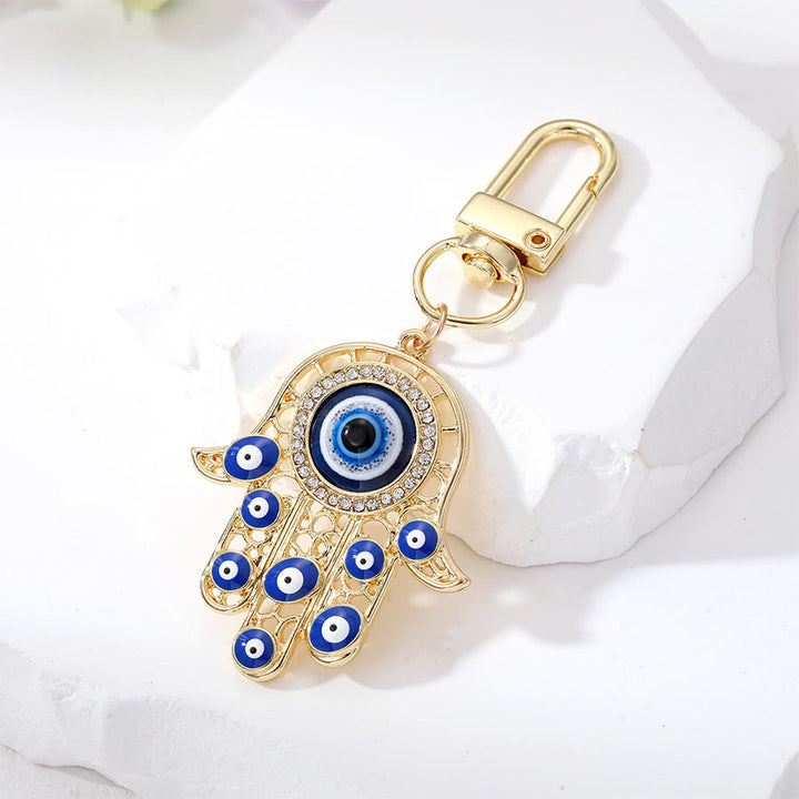 Olivenorma Exquisite Rhinestone Inlaid Hamsa Evil Eye Key Pendant Ornament - Gold - image 10