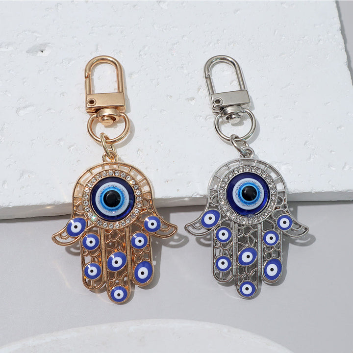 Olivenorma Exquisite Rhinestone Inlaid Hamsa Evil Eye Key Pendant Ornament - image 4