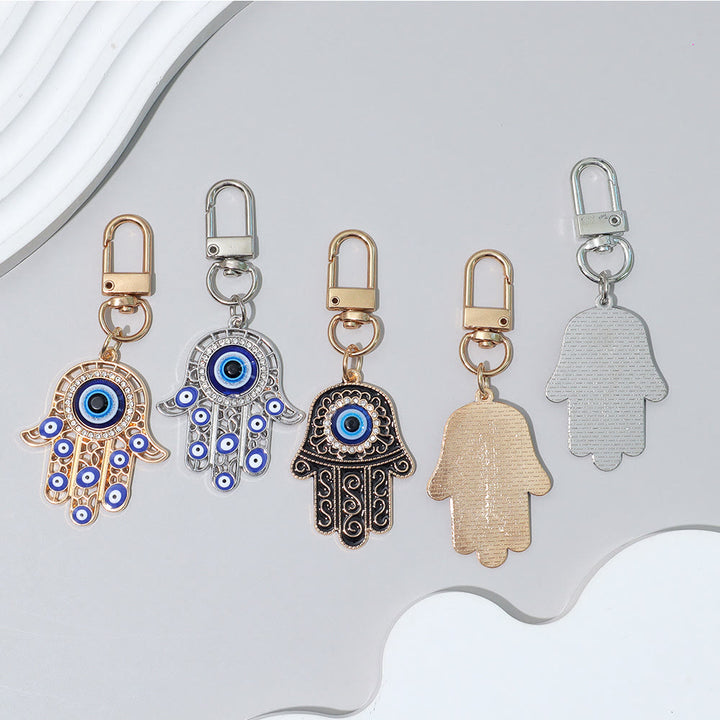 Olivenorma Exquisite Rhinestone Inlaid Hamsa Evil Eye Key Pendant Ornament - image 3