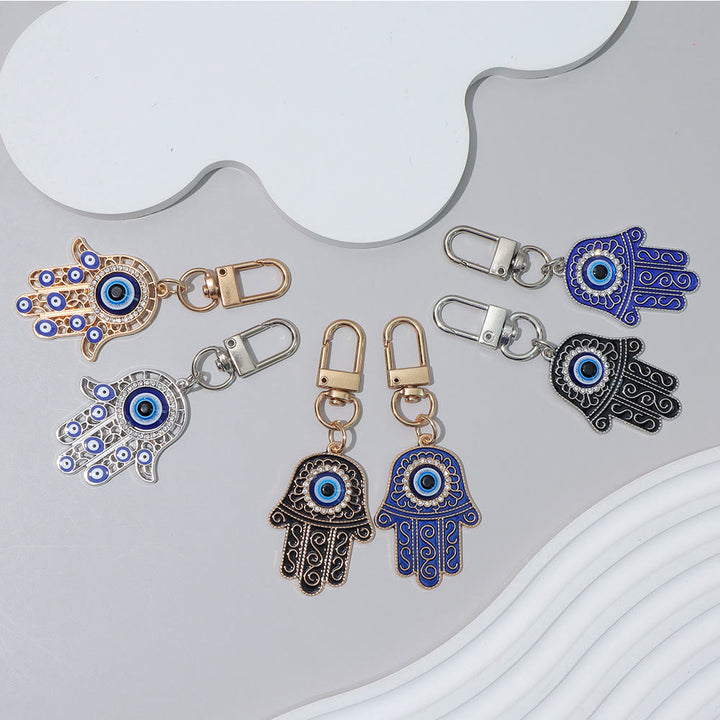 Olivenorma Exquisite Rhinestone Inlaid Hamsa Evil Eye Key Pendant Ornament - image 6
