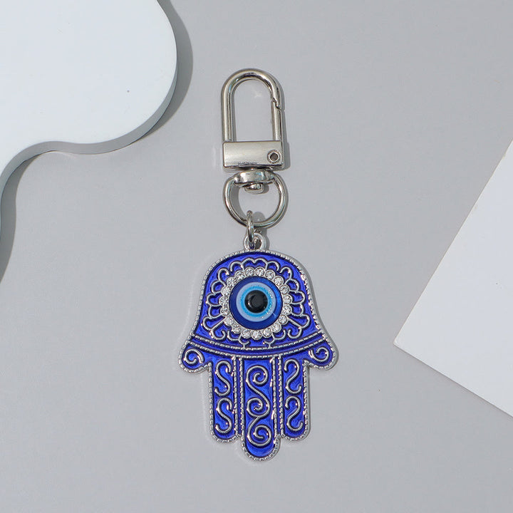 Olivenorma Exquisite Rhinestone Inlaid Hamsa Evil Eye Key Pendant Ornament - Blue & Silver - image 11