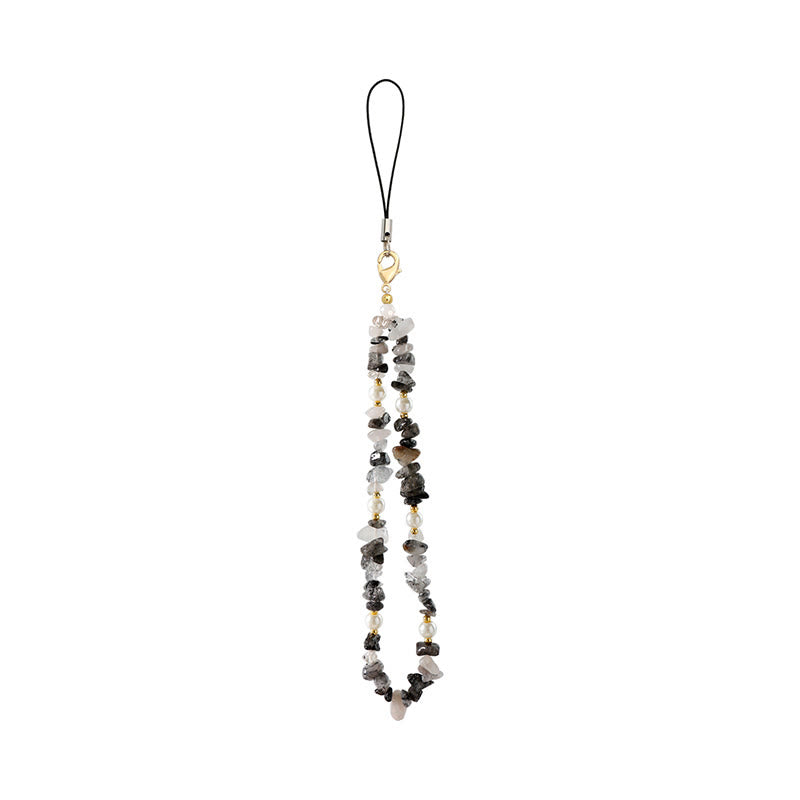 Olivenorma Handcrafted Natural Chip Stone Beaded Wrist Anti-Lost Phone Chain Strap - Black Quartz Rutilated - image 9