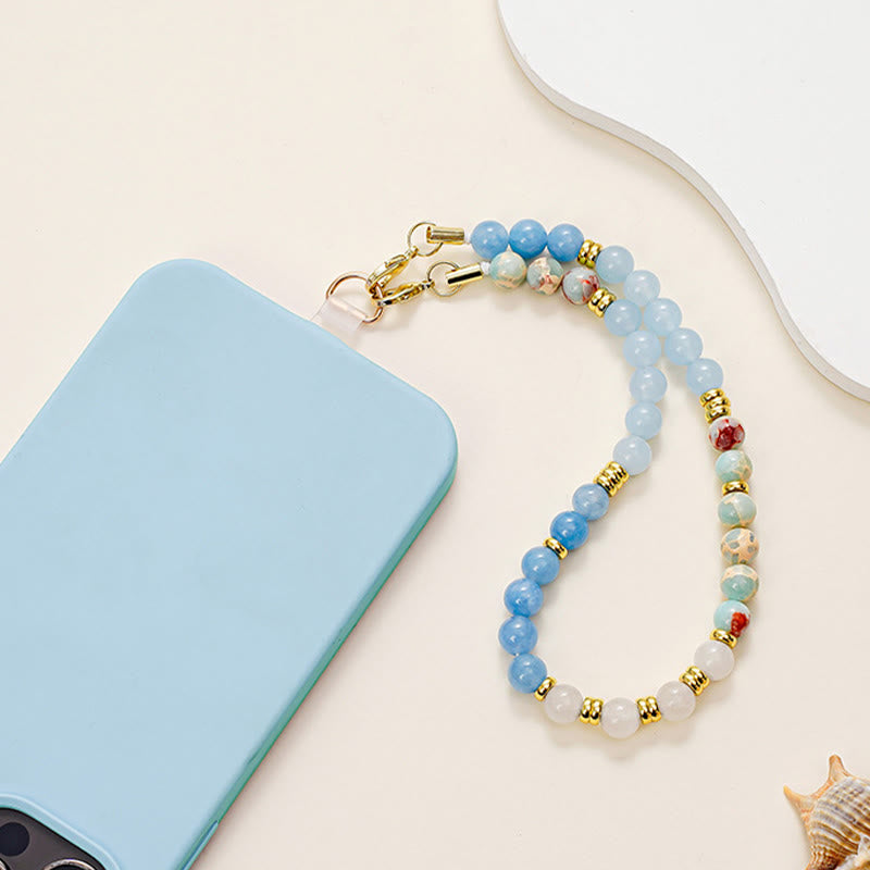 Olivenorma Delicate Polished Beaded Detachable Fashion Phone Chain Strap - Blue Apatite & Aquamarine & Agalmatolite - image 0