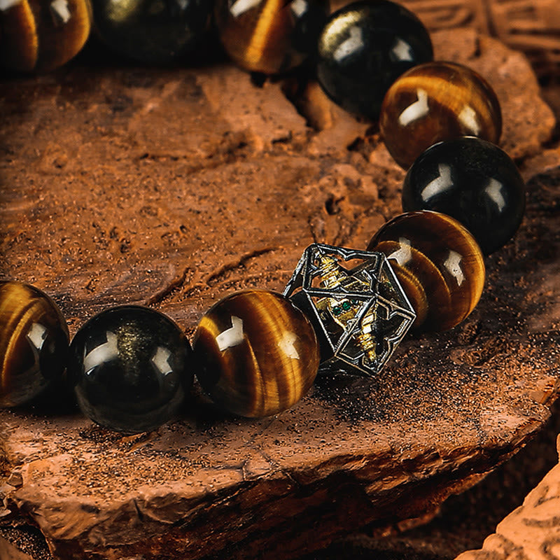 Olivenorma Tiger's Eye & Gold Obsidian Sacred Geometry Charm Beaded Bracelet - image 2