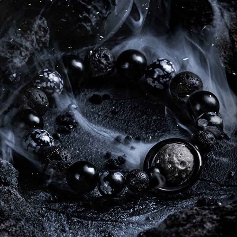 Olivenorma Lava Stone & Obsidian Planet Charm Beaded Bracelet - image 1
