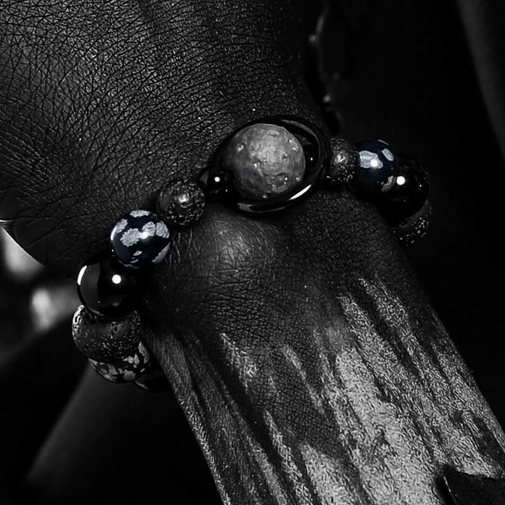 Olivenorma Lava Stone & Obsidian Planet Charm Beaded Bracelet - image 4
