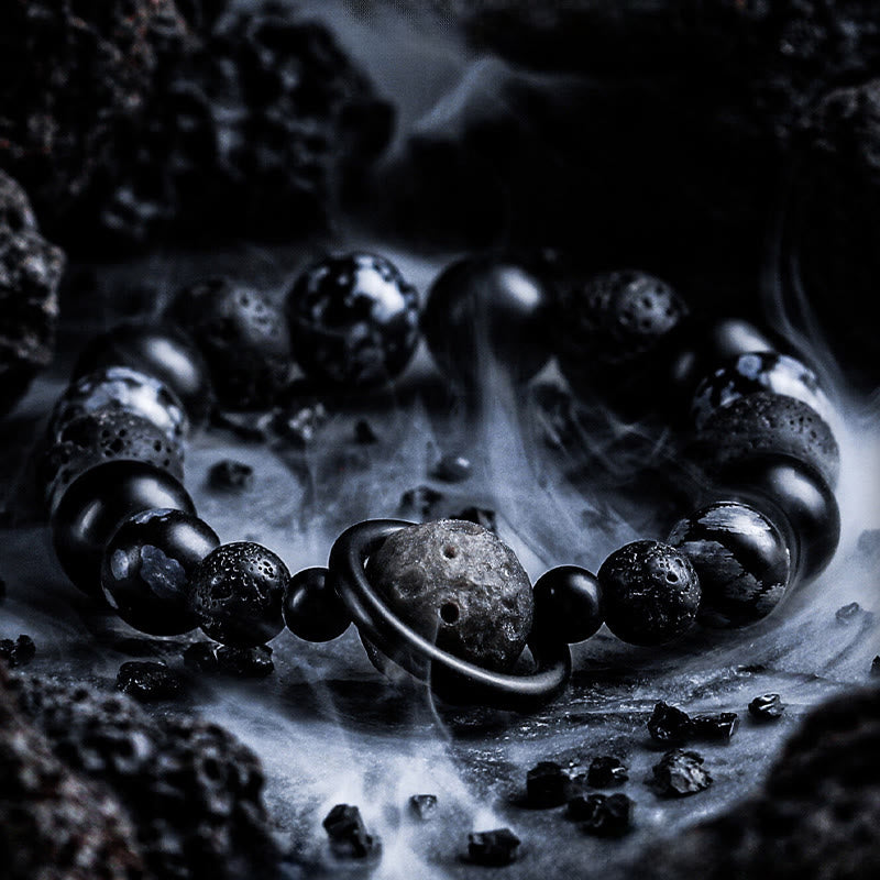 Olivenorma Lava Stone & Obsidian Planet Charm Beaded Bracelet - 18-19cm - image 0