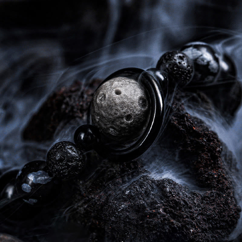 Olivenorma Lava Stone & Obsidian Planet Charm Beaded Bracelet - image 2
