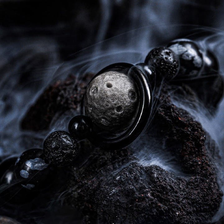 Olivenorma Lava Stone & Obsidian Planet Charm Beaded Bracelet - image 2