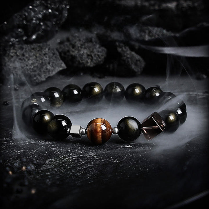 Olivenorma Gold Obsidian & Obsidian Grounding Protective Bracelet - 18cm - Stinging Sun Style 10mm - image 0