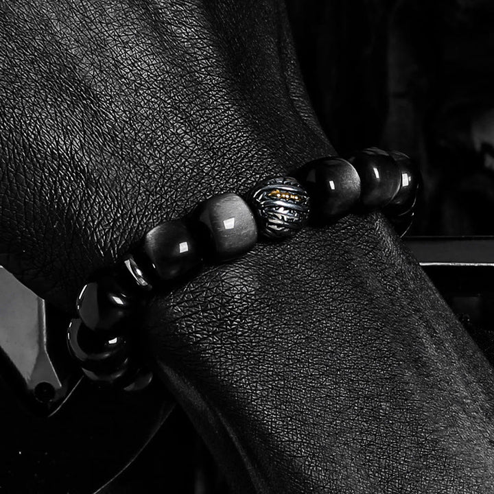 Olivenorma Silver Obsidian Twisted Symbol Engraved Charm Bracelet - image 4
