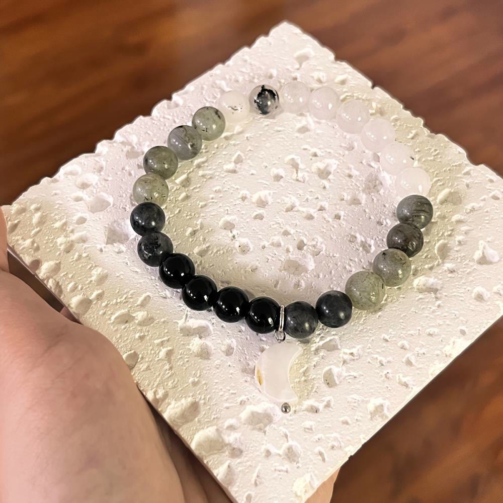 Olivenorma Clear Crystal & Obsidian & Labradorite & Black Hair Moonstone Charm Beaded Bracelet - image 6