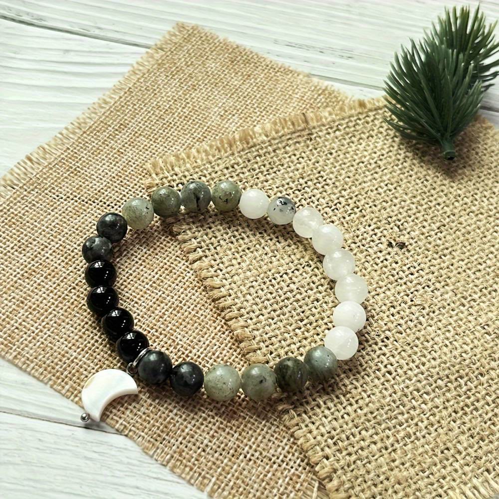 Olivenorma Clear Crystal & Obsidian & Labradorite & Black Hair Moonstone Charm Beaded Bracelet - image 7