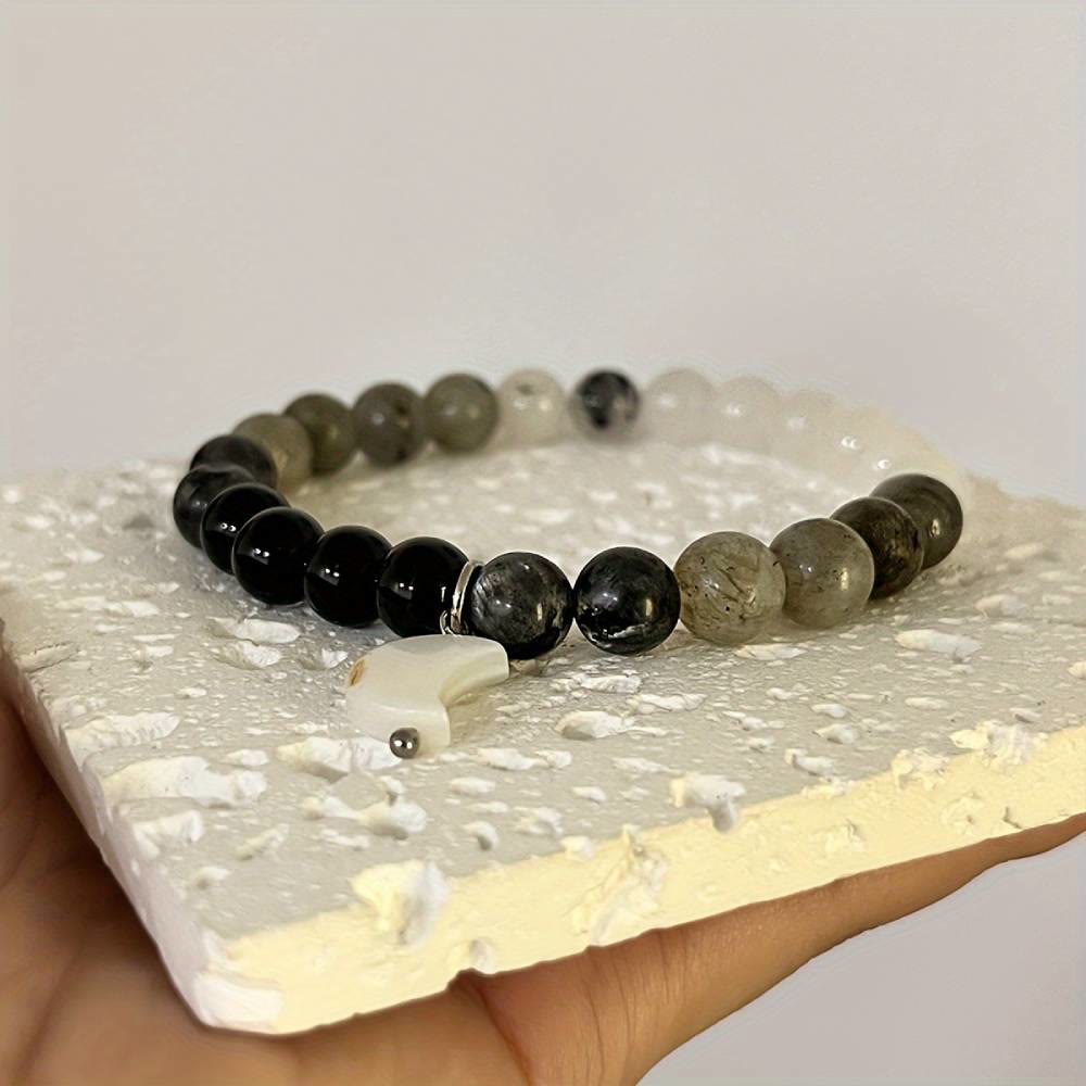Olivenorma Clear Crystal & Obsidian & Labradorite & Black Hair Moonstone Charm Beaded Bracelet - image 5