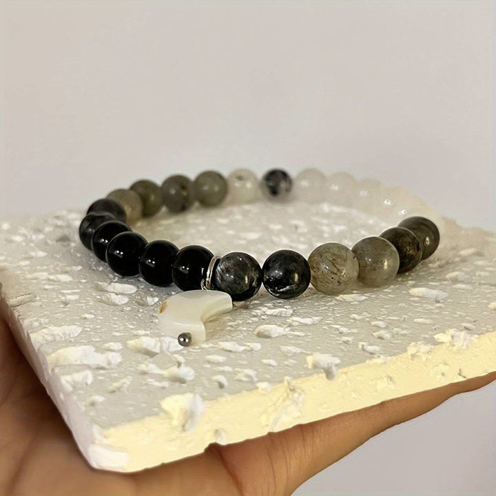 Olivenorma Clear Crystal & Obsidian & Labradorite & Black Hair Moonstone Charm Beaded Bracelet - image 5