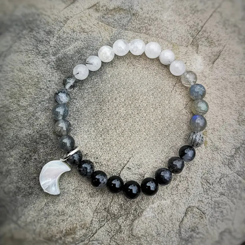 Olivenorma Clear Crystal & Obsidian & Labradorite & Black Hair Moonstone Charm Beaded Bracelet - image 2