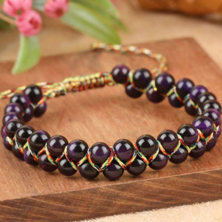 FREE Today: 1Pcs 6mm Beads Natural Cat's Eye/Tiger's Eye Beads Bohemian Adjustable Vacation Bracelet - Purple Tiger Eye - image 4
