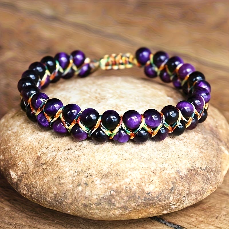 Olivenorma Tiger Eye Double-Row Adjustable Braided Cord Beaded Bracelet - image 5