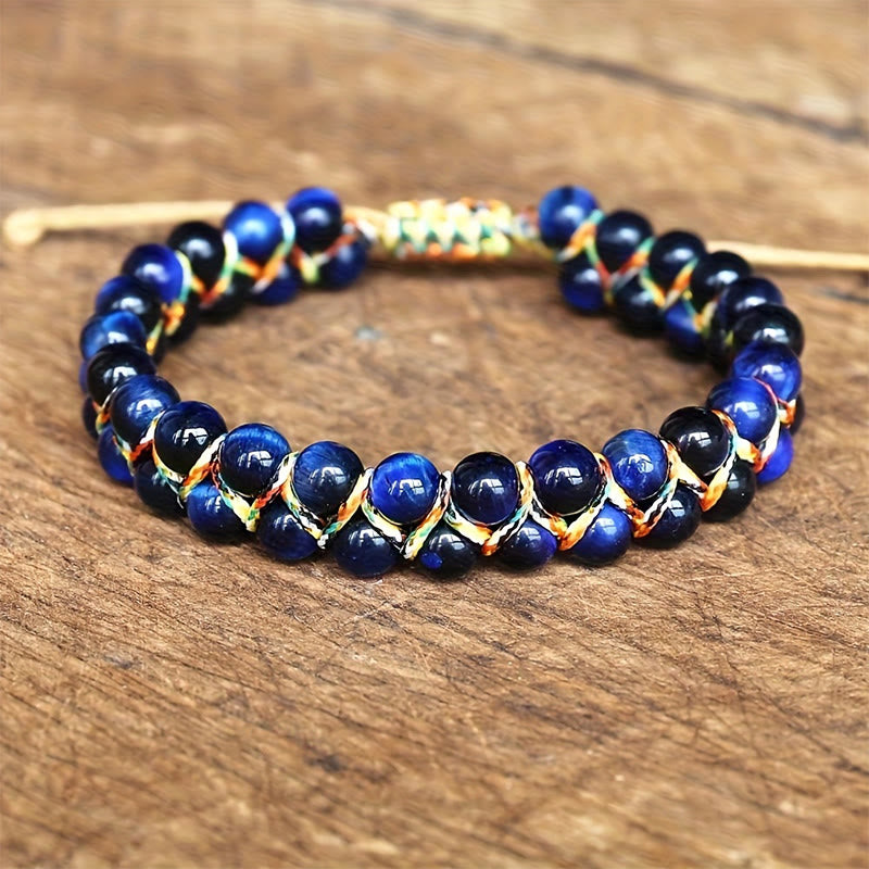 FREE Today: 1Pcs 6mm Beads Natural Cat's Eye/Tiger's Eye Beads Bohemian Adjustable Vacation Bracelet - Blue Tiger Eye - image 2