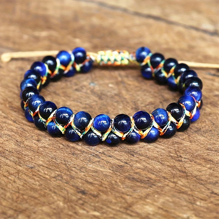 FREE Today: 1Pcs 6mm Beads Natural Cat's Eye/Tiger's Eye Beads Bohemian Adjustable Vacation Bracelet - Blue Tiger Eye - image 2