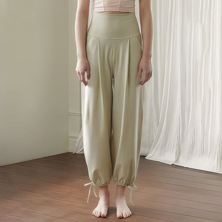 Olivenorma High Waist Pleated Drawstring Ankle Harem Yoga Women's Pants - Green - L - image 4