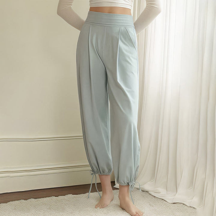 Olivenorma High Waist Pleated Drawstring Ankle Harem Yoga Women's Pants - Blue - L - image 0